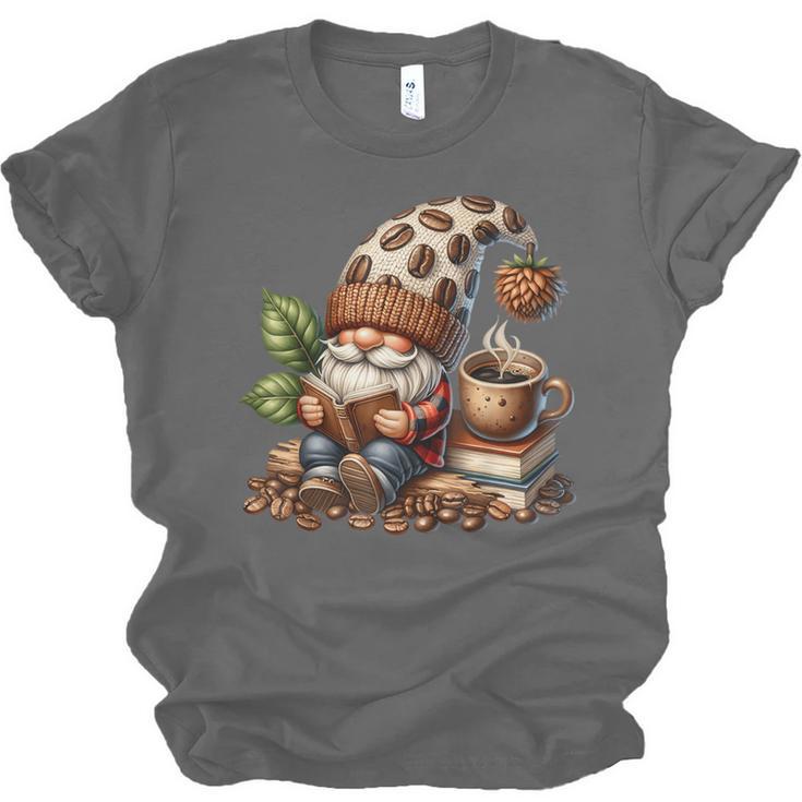 Coffee And Book Reading Accessories For Book Lovers Gnome Unisex Jersey T-Shirt Coffee And Book Reading Accessories For Book Lovers Gnome Unisex Jersey T-Shirt