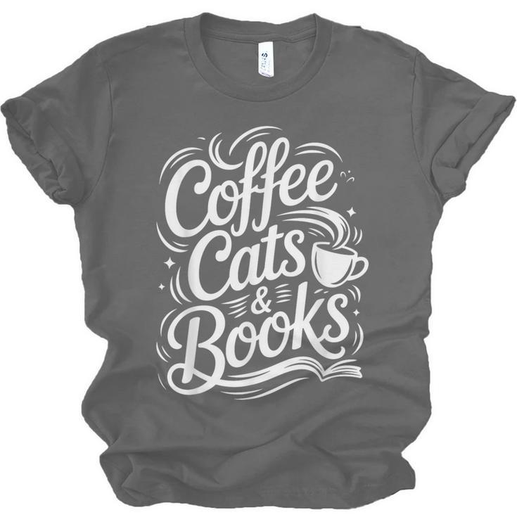 Coffee Cats & Books Reading Book Lover Reader Unisex Jersey T-Shirt Coffee Cats & Books Reading Book Lover Reader Unisex Jersey T-Shirt