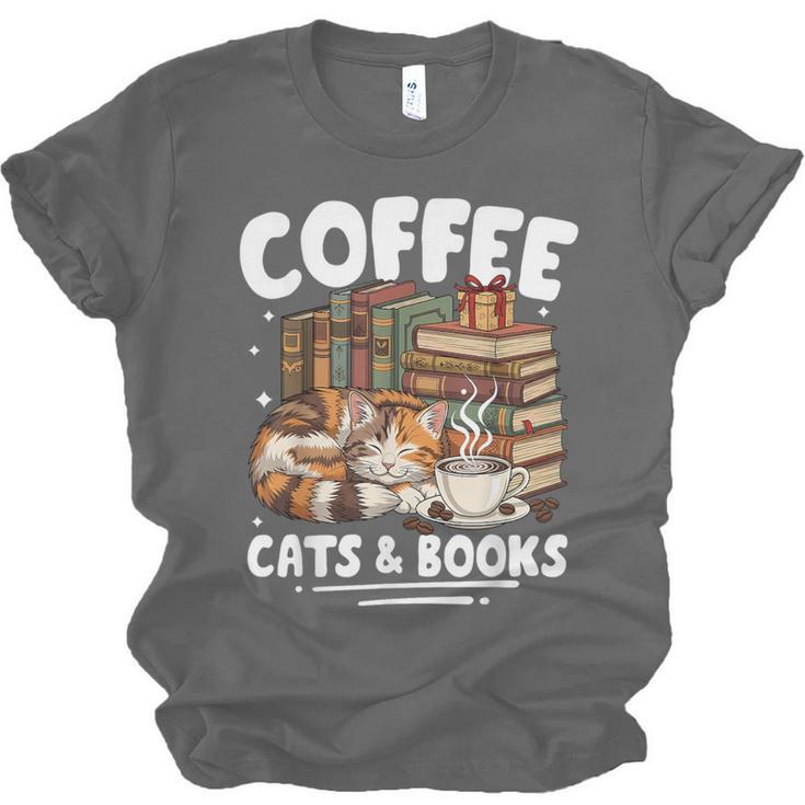 Coffee Cats And Books Cats And Reading Lovers Unisex Jersey T-Shirt