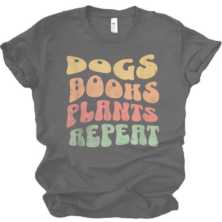 Colorful Dogs Books Plants Repeat Unisex Jersey T-Shirt Colorful Dogs Books Plants Repeat Unisex Jersey T-Shirt