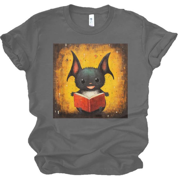 Colorful Sketch Oil Painting Of A Bat Reading Book Unisex Jersey T-Shirt Colorful Sketch Oil Painting Of A Bat Reading Book Unisex Jersey T-Shirt