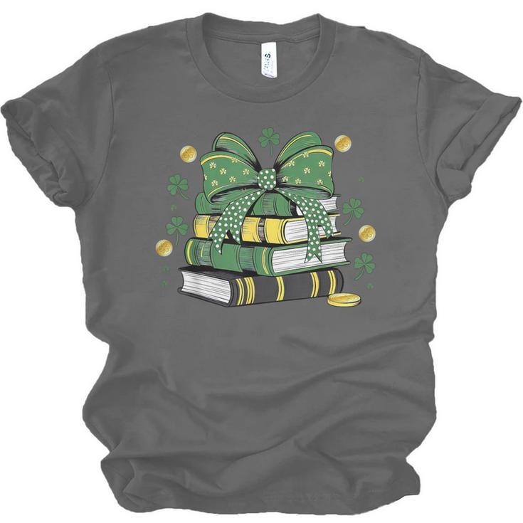 Coquette Bow Books St Patrick's Shamrock Bookworm Librarian Unisex Jersey T-Shirt