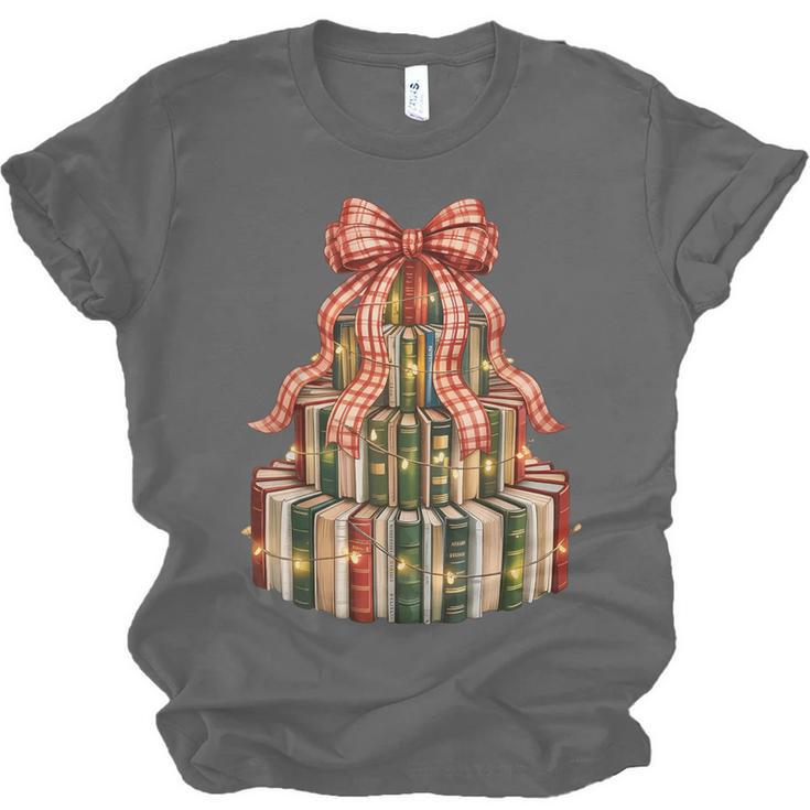 Coquette Christmas Book Tree Xmas Lights Librarian Teacher Unisex Jersey T-Shirt Coquette Christmas Book Tree Xmas Lights Librarian Teacher Unisex Jersey T-Shirt