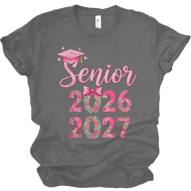Coquette Pink Bow Flowers Senior 2026 2027 Graduation Unisex Jersey T-Shirt