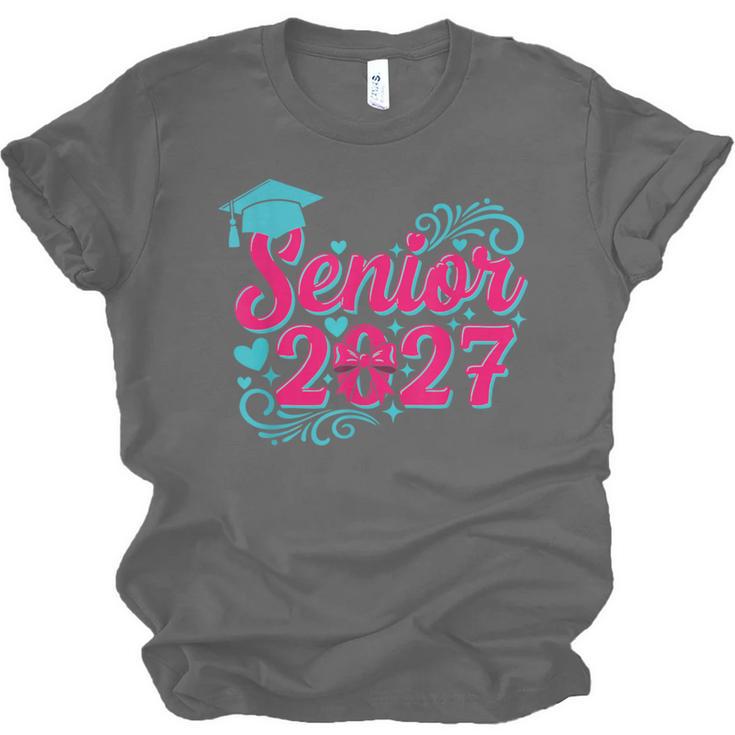 Coquette Pink Bow Senior 2027 Class Of Graduation Unisex Jersey T-Shirt