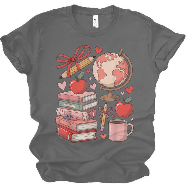 Coquette Teacher School Supplies Bows Books Globe Apple Cute Unisex Jersey T-Shirt Coquette Teacher School Supplies Bows Books Globe Apple Cute Unisex Jersey T-Shirt