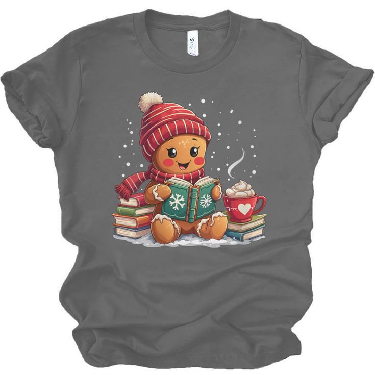 Cozy Gingerbread Christmas Reading Book Xmas Snowflakes Fall Unisex Jersey T-Shirt