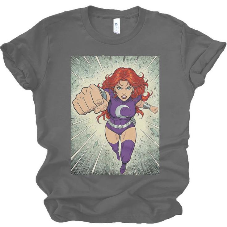 The Crimson Crescent 90s Retro Comic Book Superheroine Art Unisex Jersey T-Shirt