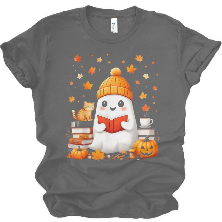 Cute Beanie Ghost Bookworm Cozy Book Reading Halloween Unisex Jersey T-Shirt Cute Beanie Ghost Bookworm Cozy Book Reading Halloween Unisex Jersey T-Shirt