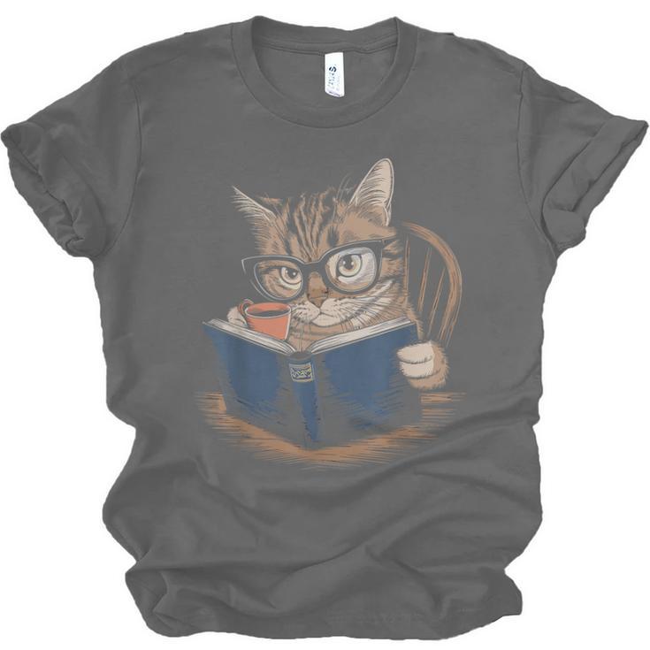 Cute Cat Reading Books With Tea Unisex Jersey T-Shirt Cute Cat Reading Books With Tea Unisex Jersey T-Shirt