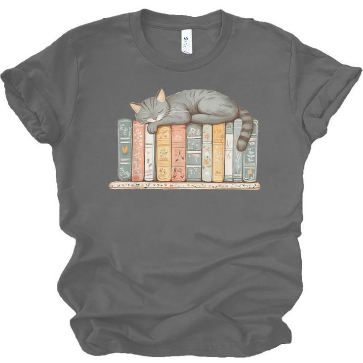 Cute Cat Sleeping On Books Unisex Jersey T-Shirt Cute Cat Sleeping On Books Unisex Jersey T-Shirt