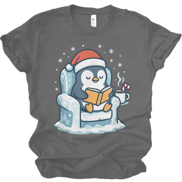 Cute Christmas Penguin Reading Book Cozy Winter Holiday Art Unisex Jersey T-Shirt Cute Christmas Penguin Reading Book Cozy Winter Holiday Art Unisex Jersey T-Shirt