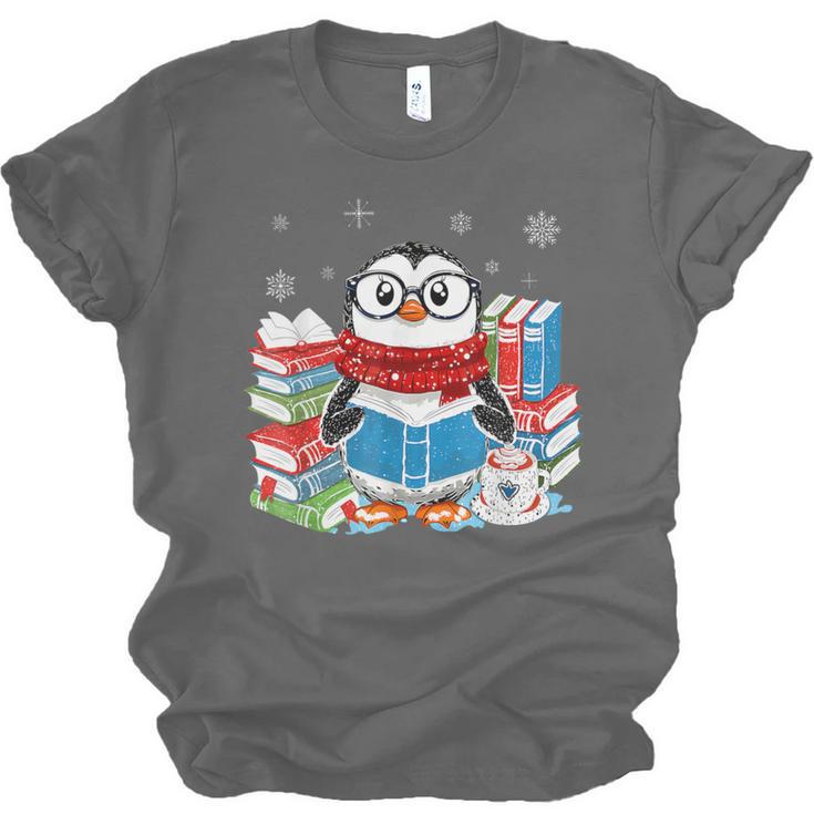 Cute Christmas A Penguin Reading Book Snowflake Hot Teacher Unisex Jersey T-Shirt