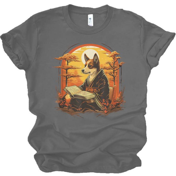 Cute Corgi Dog In Japanese Kimono With Book Men Women Girls Kids Unisex Jersey T-Shirt
