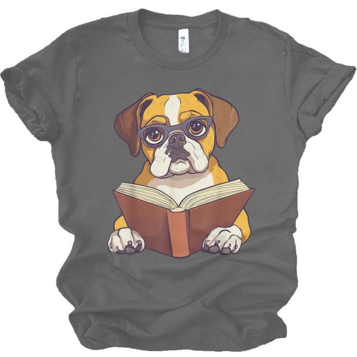 Cute Dog Boxer Reading Book Unisex Jersey T-Shirt
