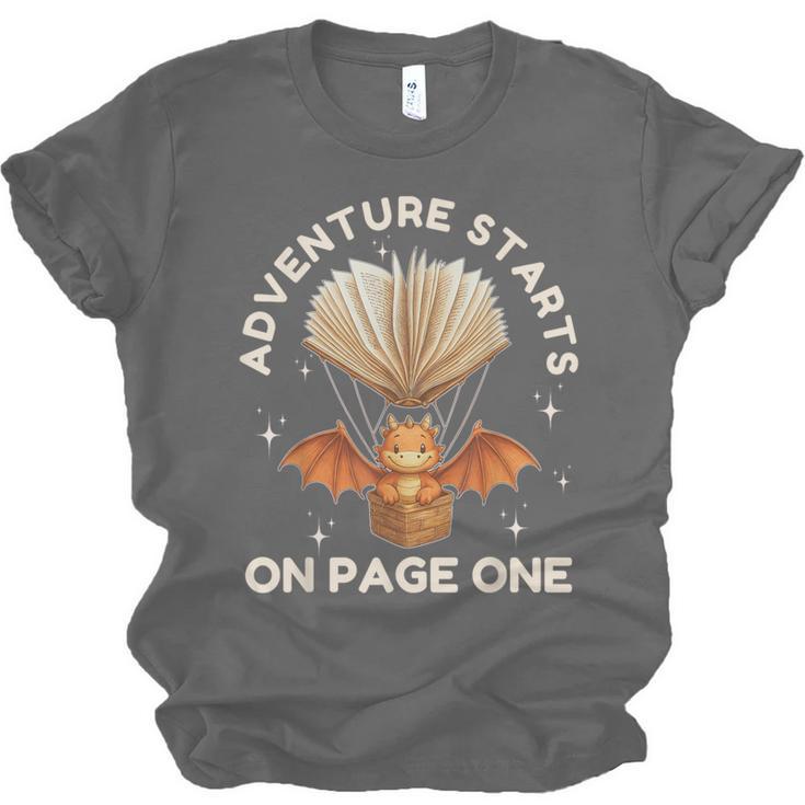 Cute Dragon Book Hot Air Balloon Adventure Fantasy Reading Unisex Jersey T-Shirt