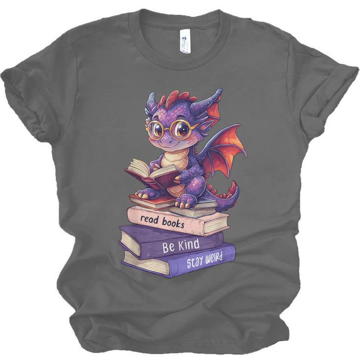 Cute Dragon Read Books Be Kind Stay Weird Book Lover Unisex Jersey T-Shirt