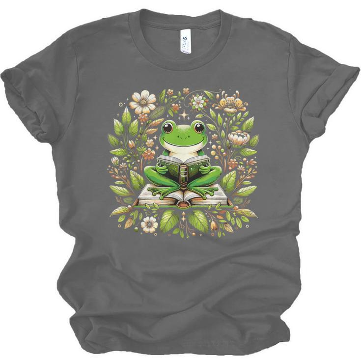 Cute Floral Frog Book Reading Unisex Jersey T-Shirt