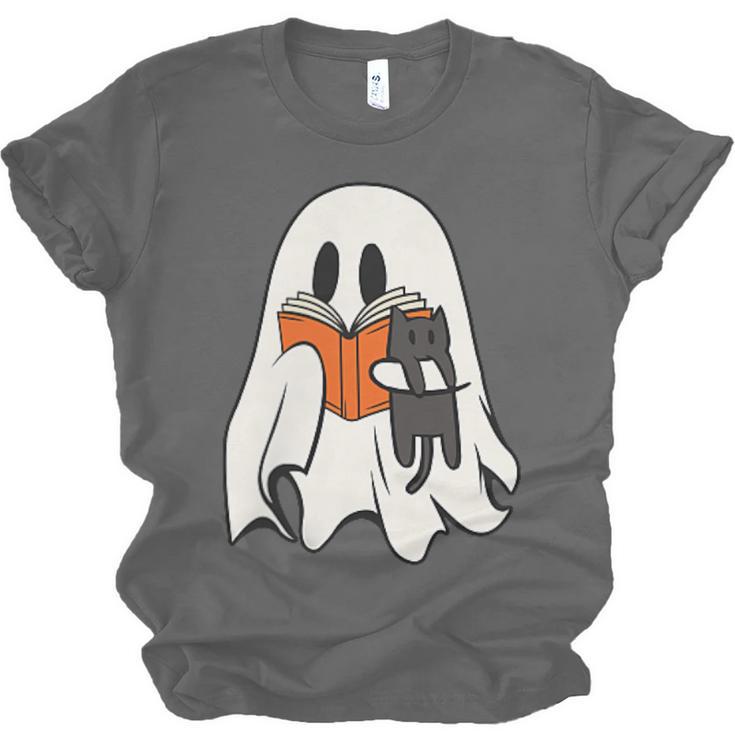 Cute Ghost Cat Reading Book Spooky Season Halloween Costume Unisex Jersey T-Shirt