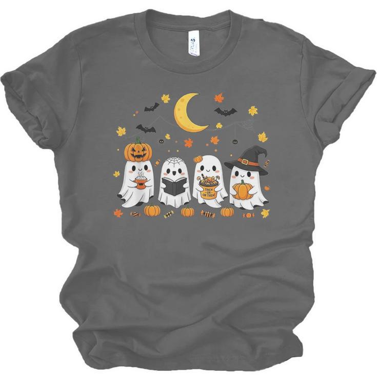 Cute Ghost Drinking Coffee Halloween Fall Ghost Book Reading Unisex Jersey T-Shirt Cute Ghost Drinking Coffee Halloween Fall Ghost Book Reading Unisex Jersey T-Shirt