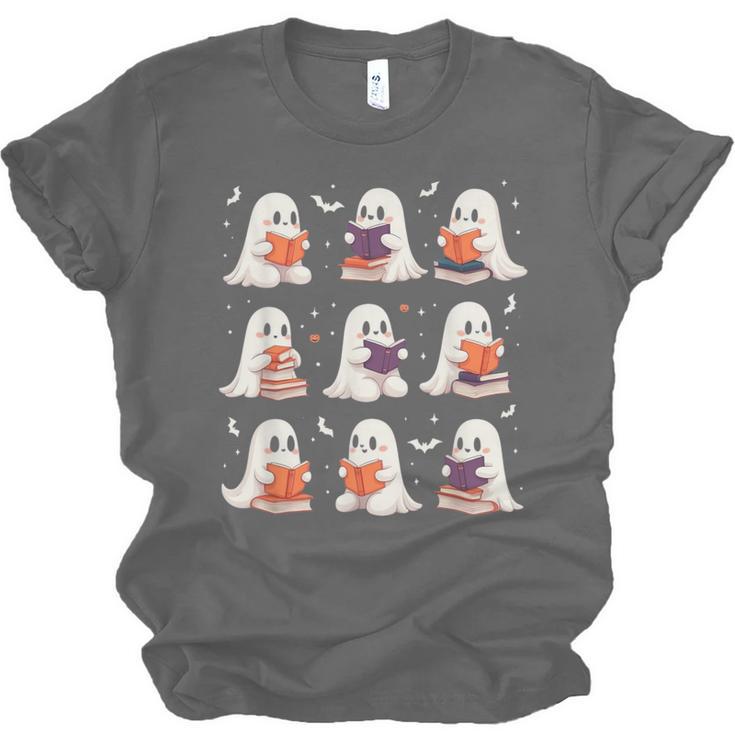 Cute Ghost Reading Book Lovers Halloween Ghost Unisex Jersey T-Shirt