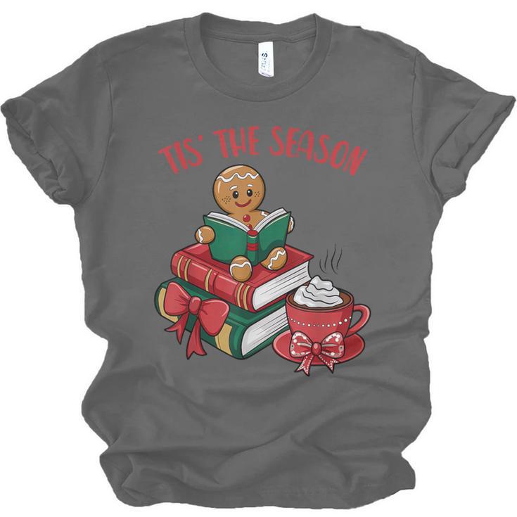 Cute Gingerbread Man Reading Book Nerd Christmas Bookish Unisex Jersey T-Shirt