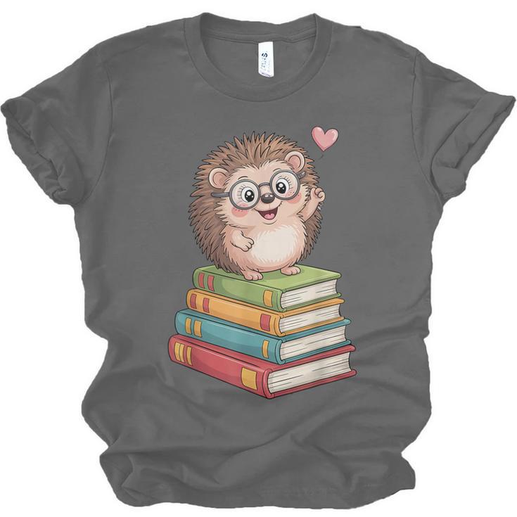 Cute Hedgehog Reading Books Animal Lover Reader Bookworm Unisex Jersey T-Shirt