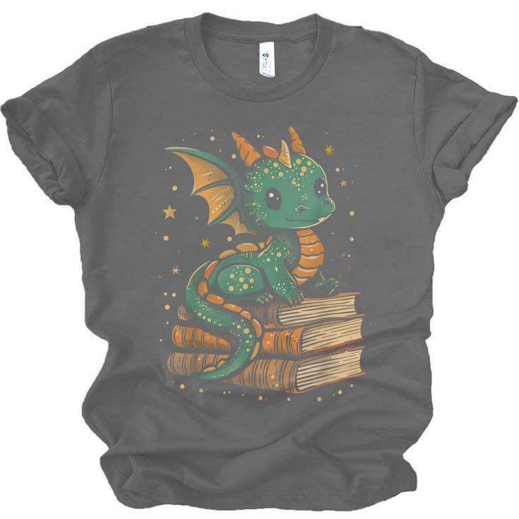 Cute Kawaii Dragon Fantasy Book Lover Book Nerd Unisex Jersey T-Shirt