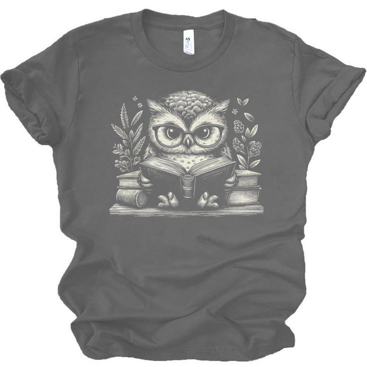 Cute Owl Reading Book Graphic Art Unisex Jersey T-Shirt
