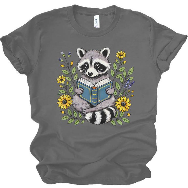 Cute Raccoon Reading Book Flowers Unisex Jersey T-Shirt