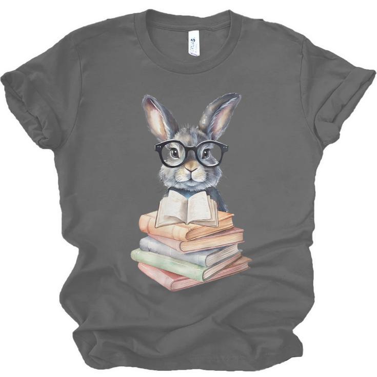 Cute Reading Bunny With Glasses Books Reader Book Bookworm Unisex Jersey T-Shirt