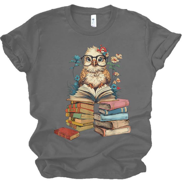 Cute Reading Chicken With Glasses Books Bookworm Reader Book Unisex Jersey T-Shirt