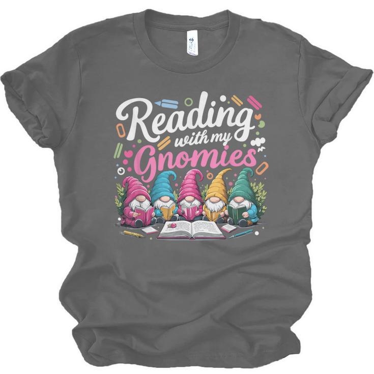 Cute Reading With My Gnomies Gnome Book Bookworm Lover Unisex Jersey T-Shirt