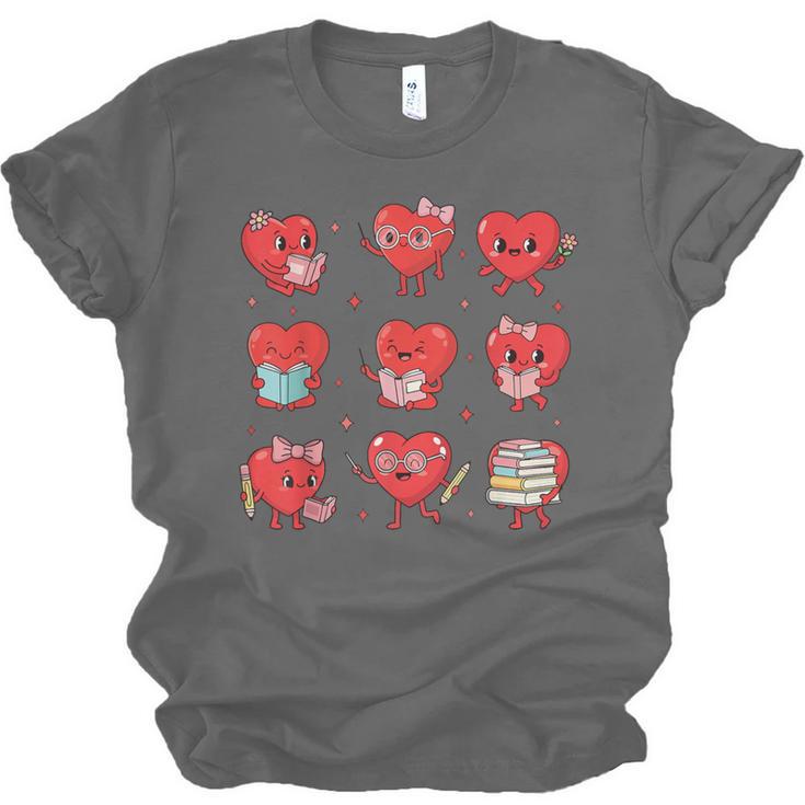 Cute Reading Hearts Valentine Day Book Lover Teacher Student Unisex Jersey T-Shirt