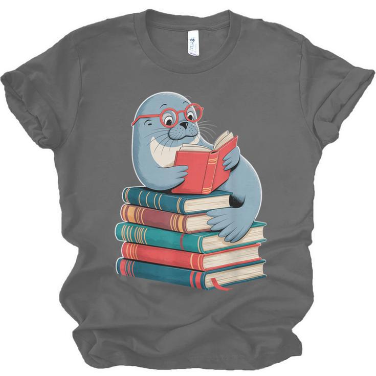 Cute Reading Seal On Books Book Lover Unisex Jersey T-Shirt Cute Reading Seal On Books Book Lover Unisex Jersey T-Shirt