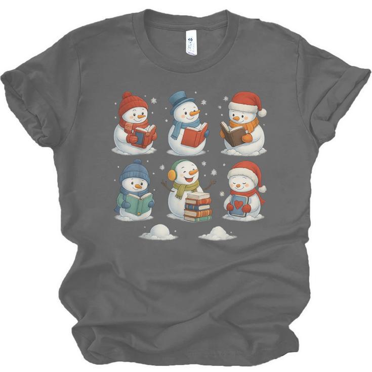 Cute Snowman Reading Books Christmas Winter Book Lover Unisex Jersey T-Shirt