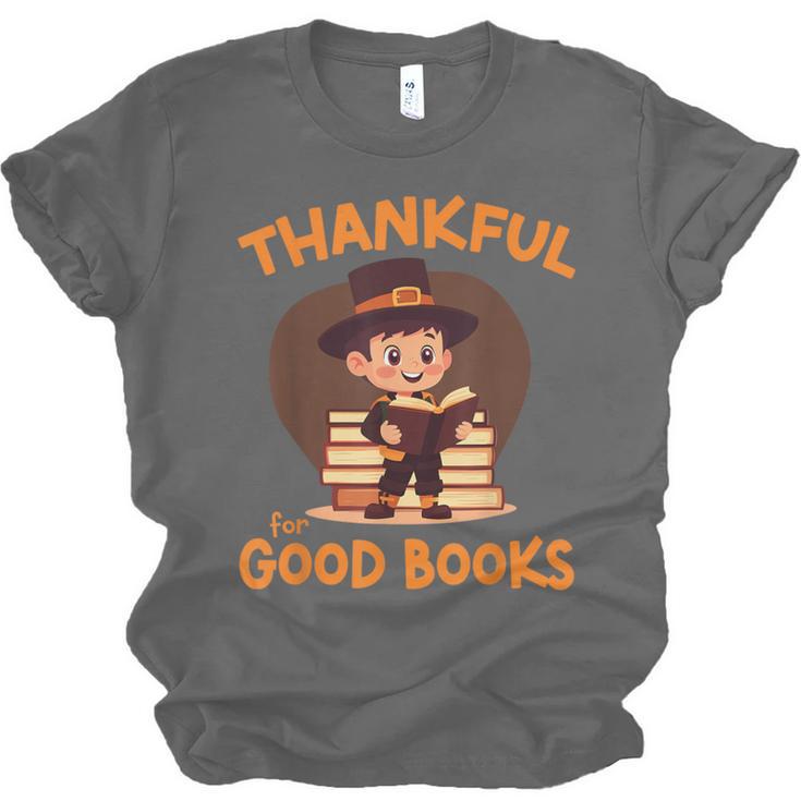 Cute Thanksgiving Teacher Librarian Thankful Reading Books Unisex Jersey T-Shirt
