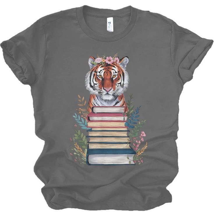 Cute Tiger With Book Floral Bookworm Librarian Book Lover Unisex Jersey T-Shirt Cute Tiger With Book Floral Bookworm Librarian Book Lover Unisex Jersey T-Shirt