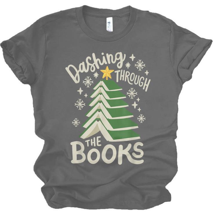 Dashing Through The Books Christmas Book Lovers Men Women Unisex Jersey T-Shirt