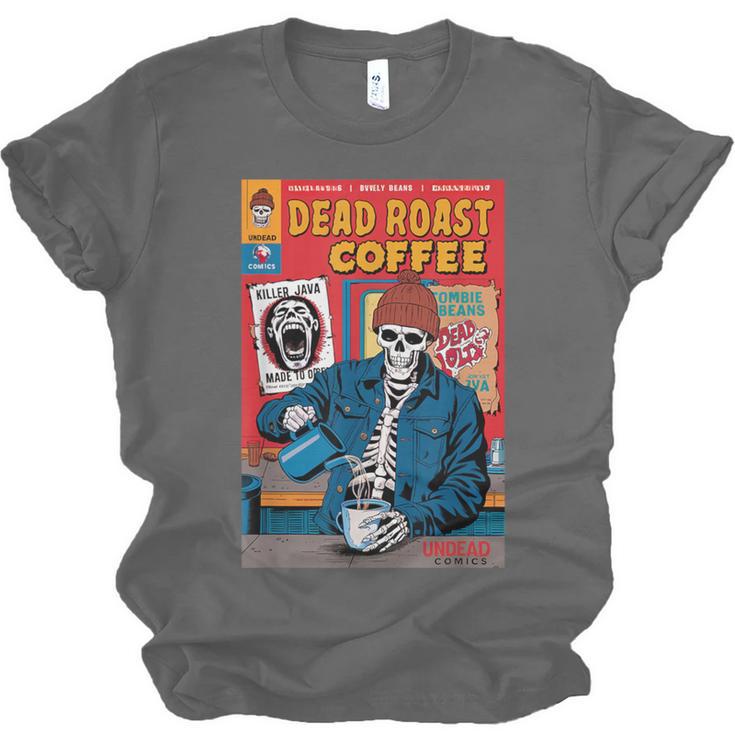 Dead Roast Coffee Comic Book Cover Style Skeleton Barista Unisex Jersey T-Shirt