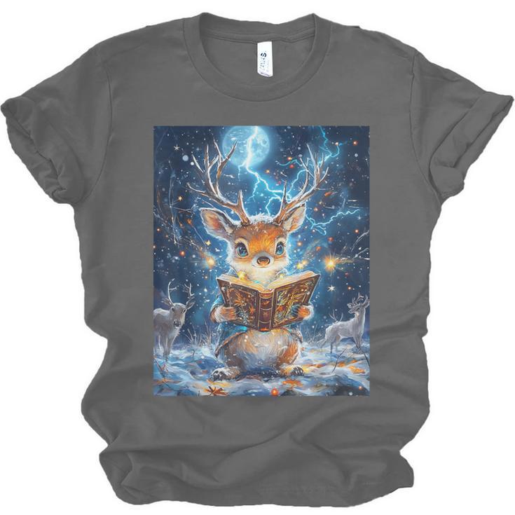 Deer Reads Book Women Girls Reindeer Unisex Jersey T-Shirt Deer Reads Book Women Girls Reindeer Unisex Jersey T-Shirt