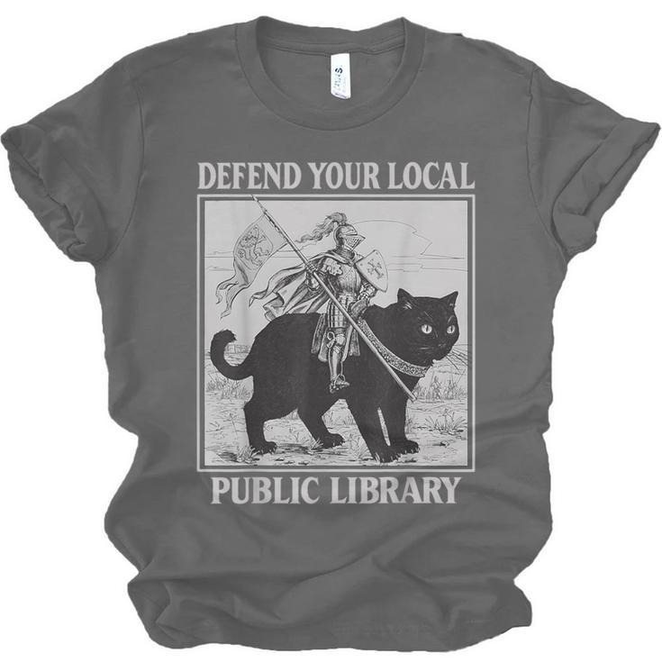Defend Your Local Library Knight Cat Rider Book Lover Unisex Jersey T-Shirt