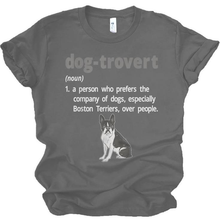 Dog-Trovert Boston Terrier Humor Definition Introvert Unisex Jersey T-Shirt