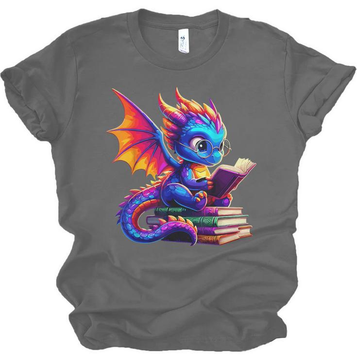 Dragon Reading a Book Bookworm Book Lover Unisex Jersey T-Shirt