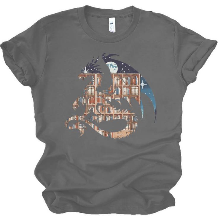 Dragon Silhouette Books Librarian Bookworm Women Men Kids Unisex Jersey T-Shirt