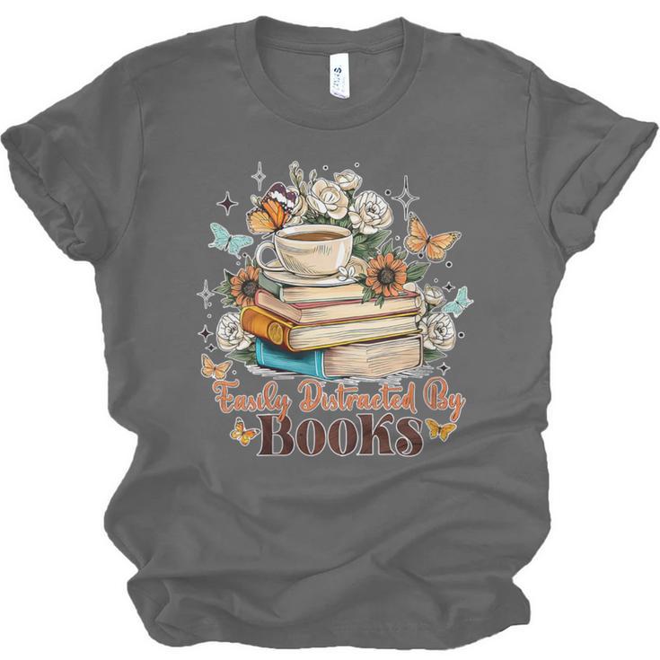 Easily Distracted By Books Book Wildflowers Book Lovers Unisex Jersey T-Shirt
