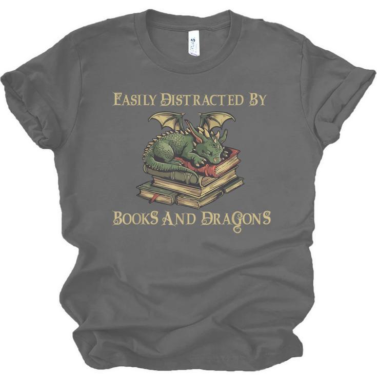 Easily Distracted By Books And Dragons Graphic Unisex Jersey T-Shirt