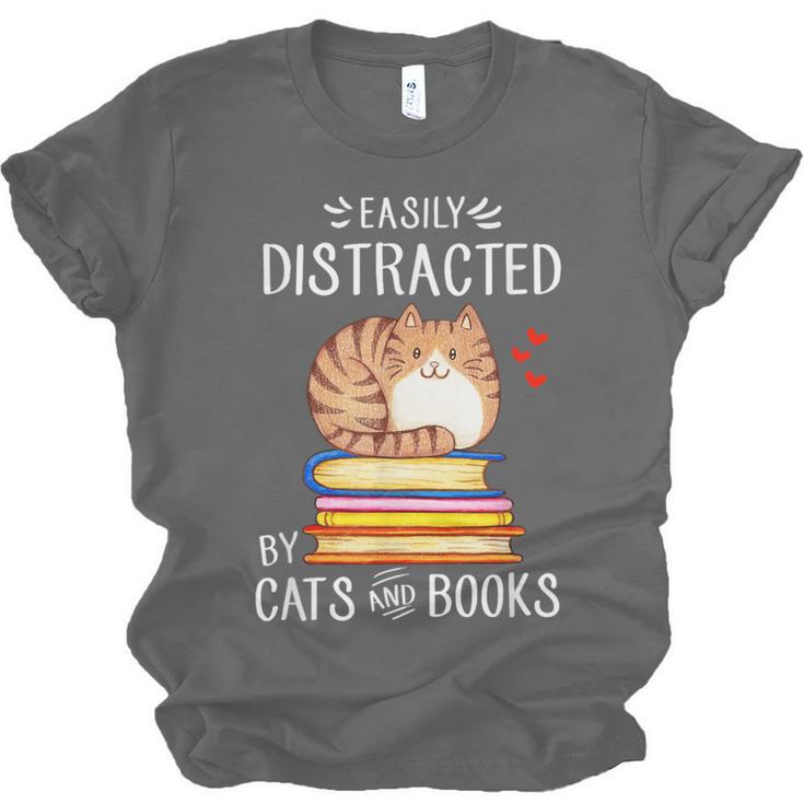 Easily Distracted By Cats And Books Reading Lover Bookish Unisex Jersey T-Shirt Easily Distracted By Cats And Books Reading Lover Bookish Unisex Jersey T-Shirt