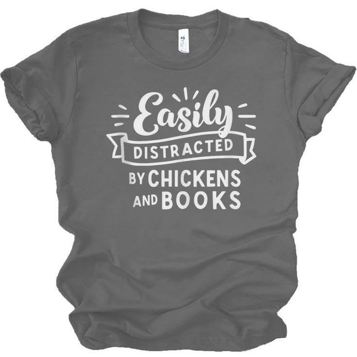 Easily Distracted By Chickens And Books Farm Unisex Jersey T-Shirt Easily Distracted By Chickens And Books Farm Unisex Jersey T-Shirt