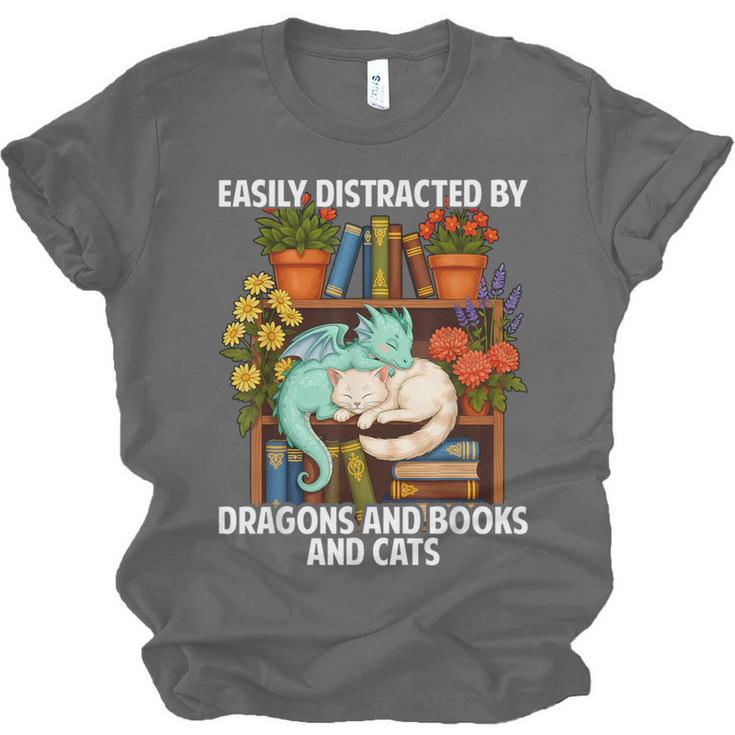 Easily Distracted By Dragons Books Cats Fantasy Book Lover Unisex Jersey T-Shirt Easily Distracted By Dragons Books Cats Fantasy Book Lover Unisex Jersey T-Shirt